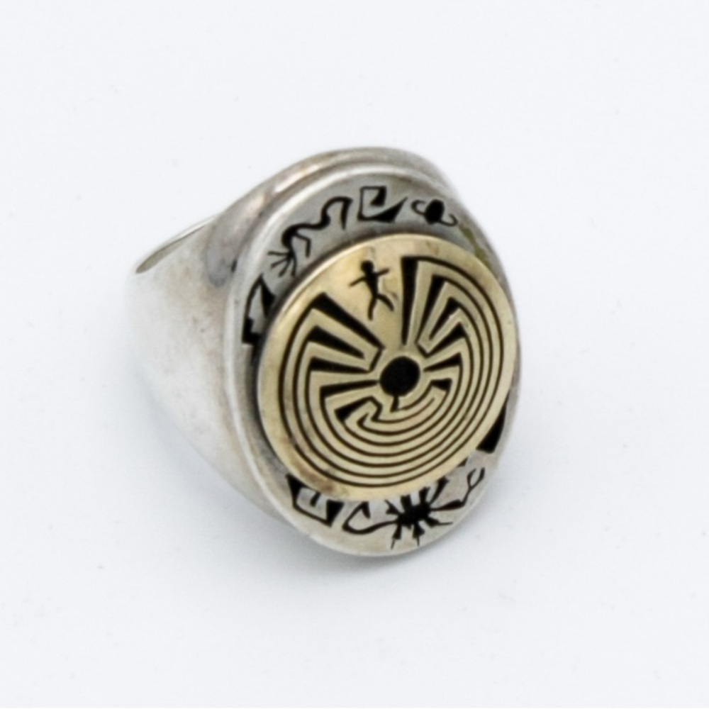 14 K Gold Man in Maze Ring by Calvin Peterson